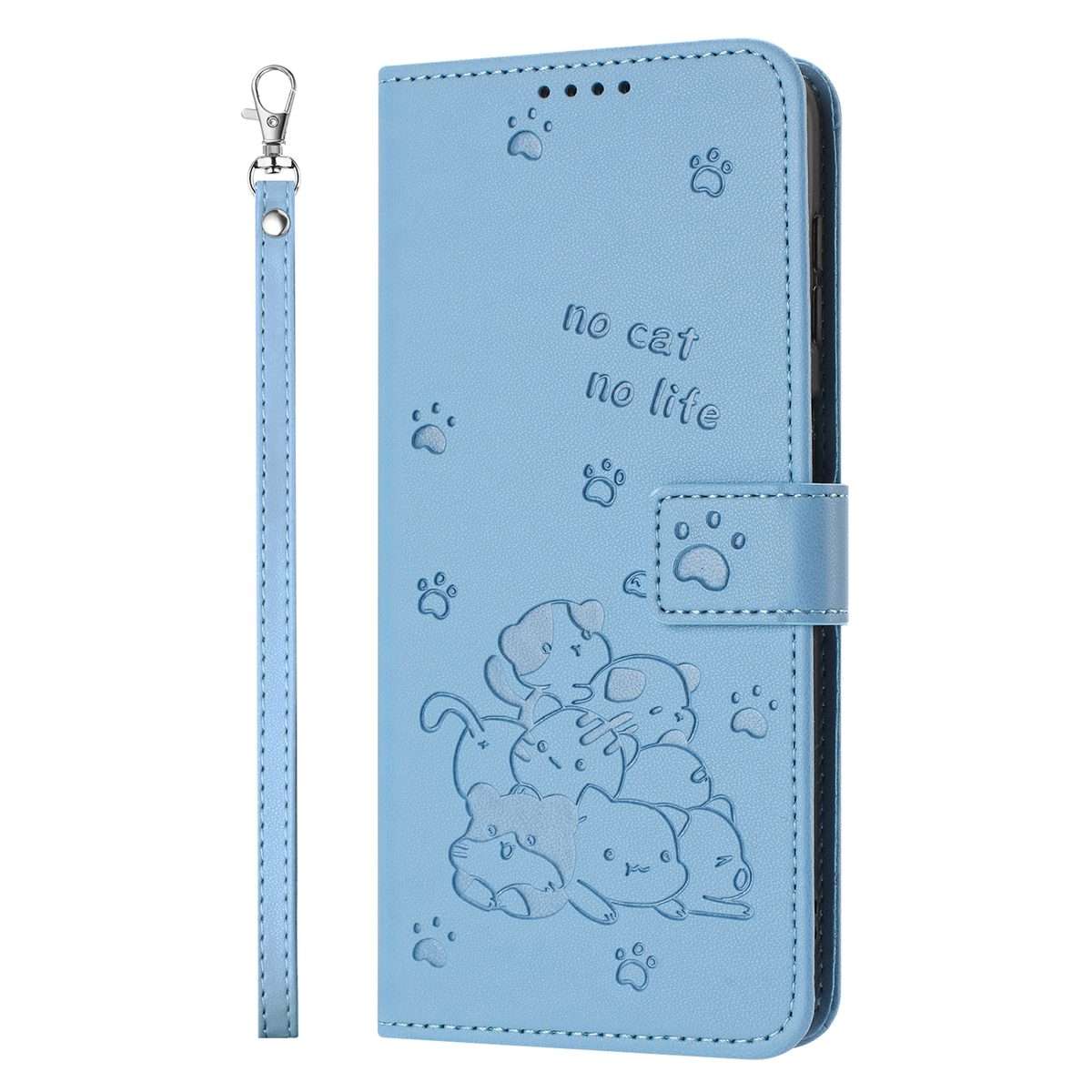For Redmi 13 4G / 5G / Note 13R 5G Embossed Kitten Phone Leather Case with Lanyard(Blue)