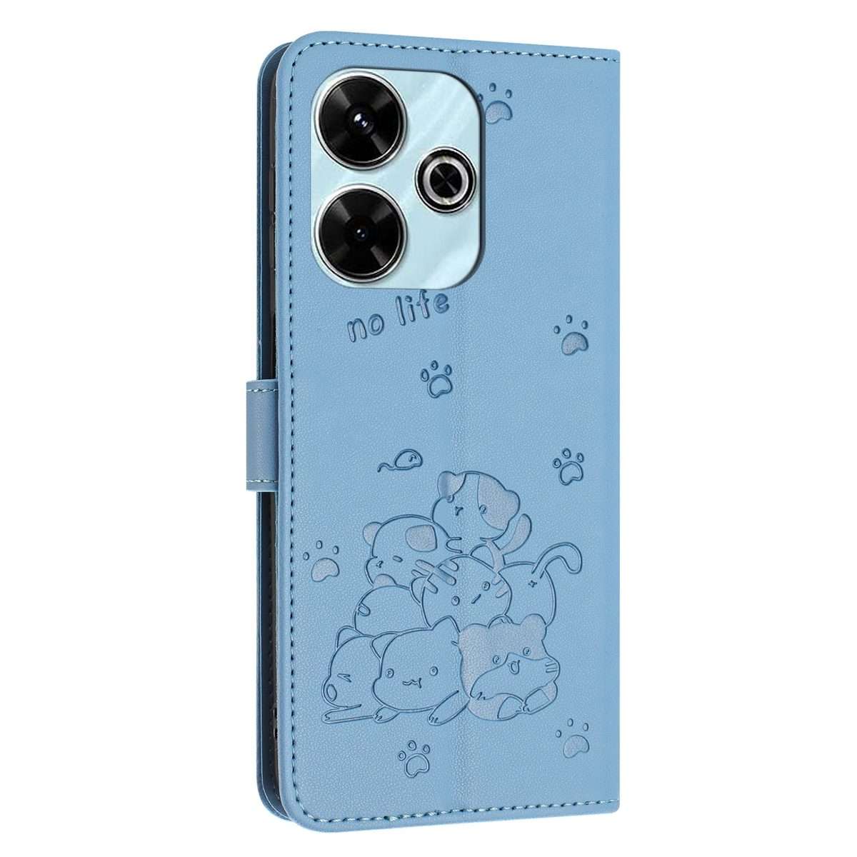 For Redmi 13 4G / 5G / Note 13R 5G Embossed Kitten Phone Leather Case with Lanyard(Blue)