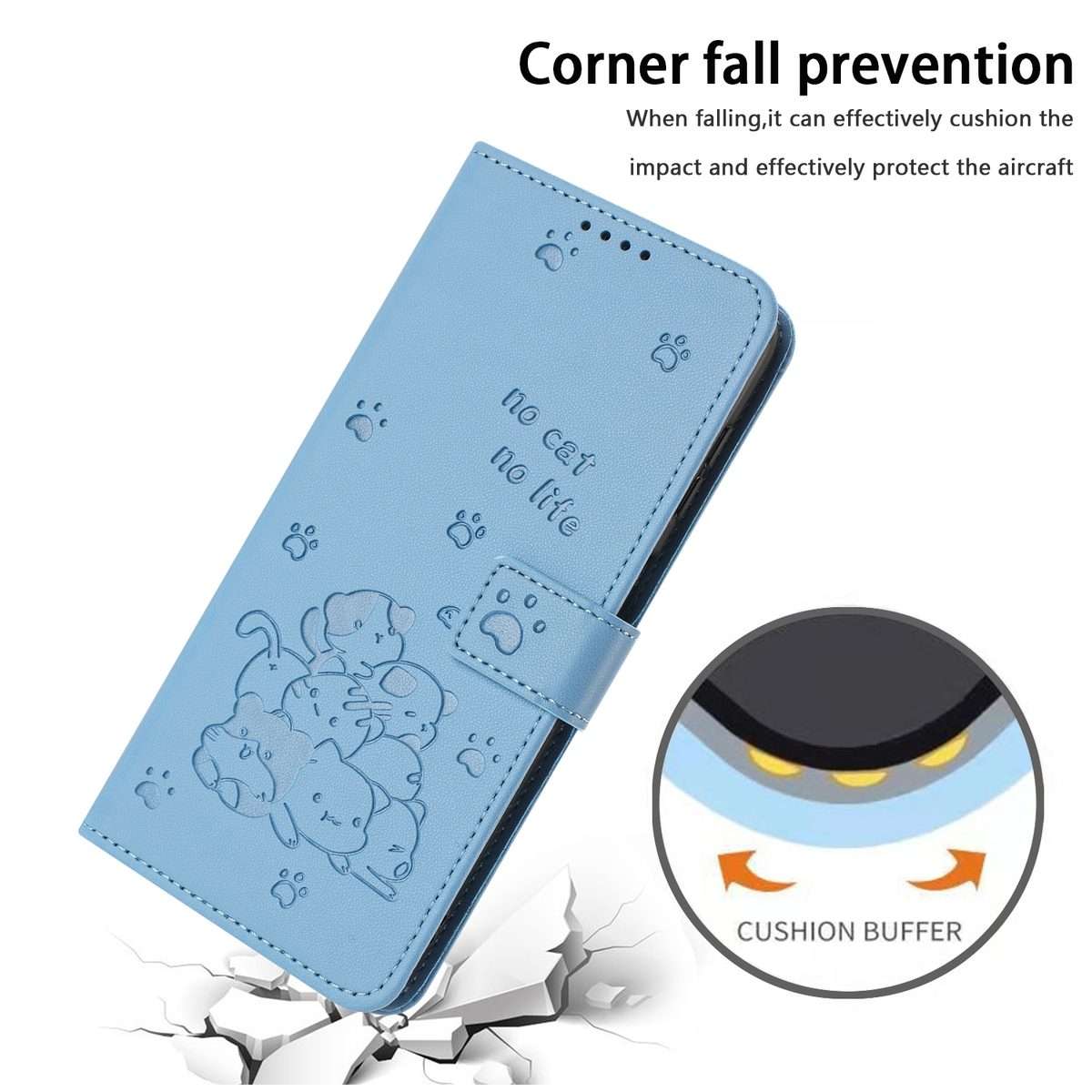 For Redmi 13 4G / 5G / Note 13R 5G Embossed Kitten Phone Leather Case with Lanyard(Blue)