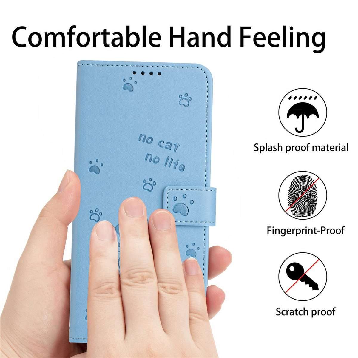 For Redmi 13 4G / 5G / Note 13R 5G Embossed Kitten Phone Leather Case with Lanyard(Blue)