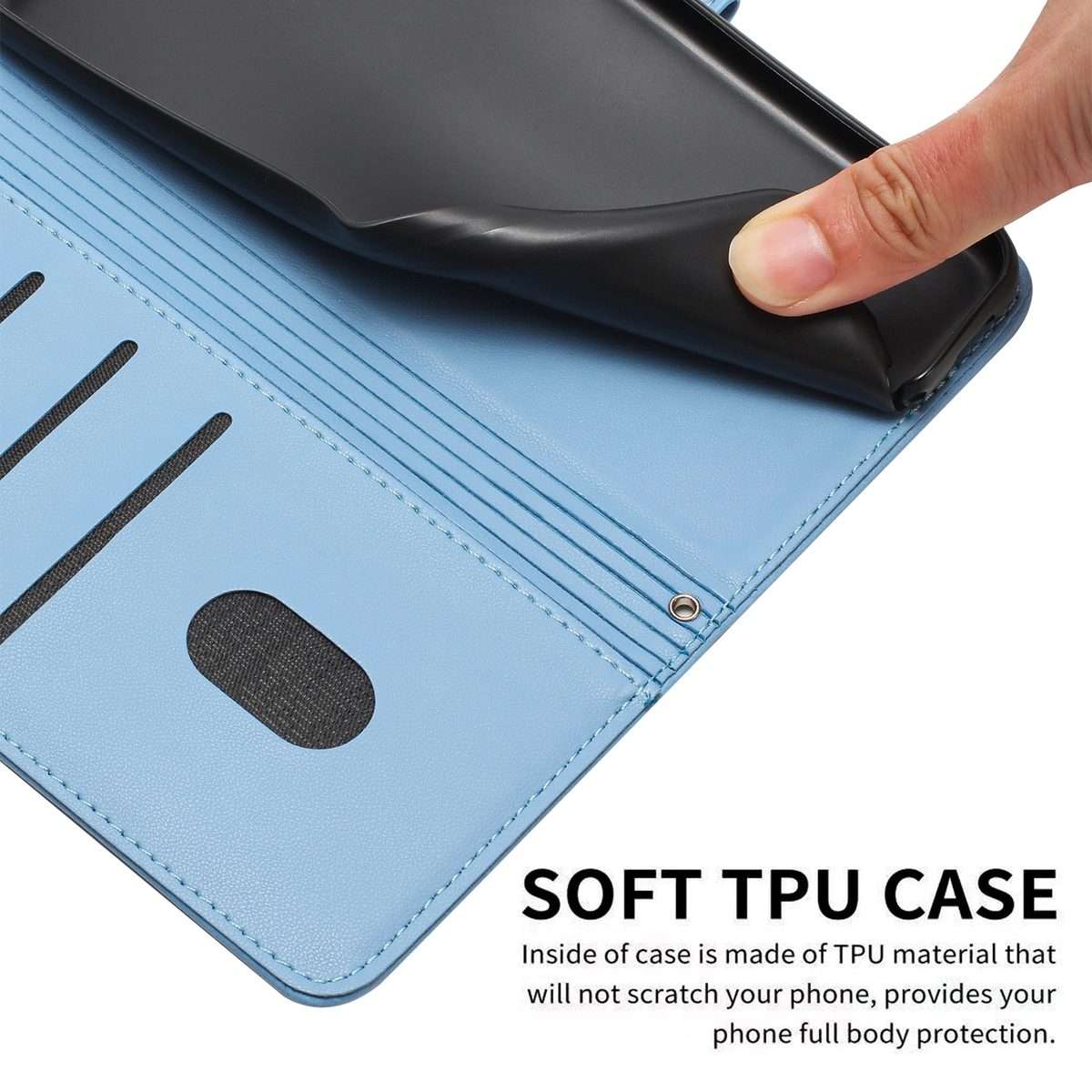 For Redmi 13 4G / 5G / Note 13R 5G Embossed Kitten Phone Leather Case with Lanyard(Blue)