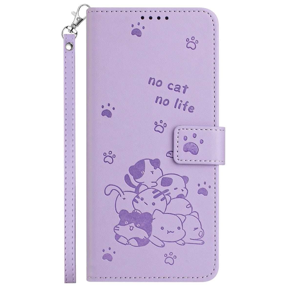 For Redmi Note 14 Pro 5G Embossed Kitten Phone Leather Case with Lanyard(Purple)