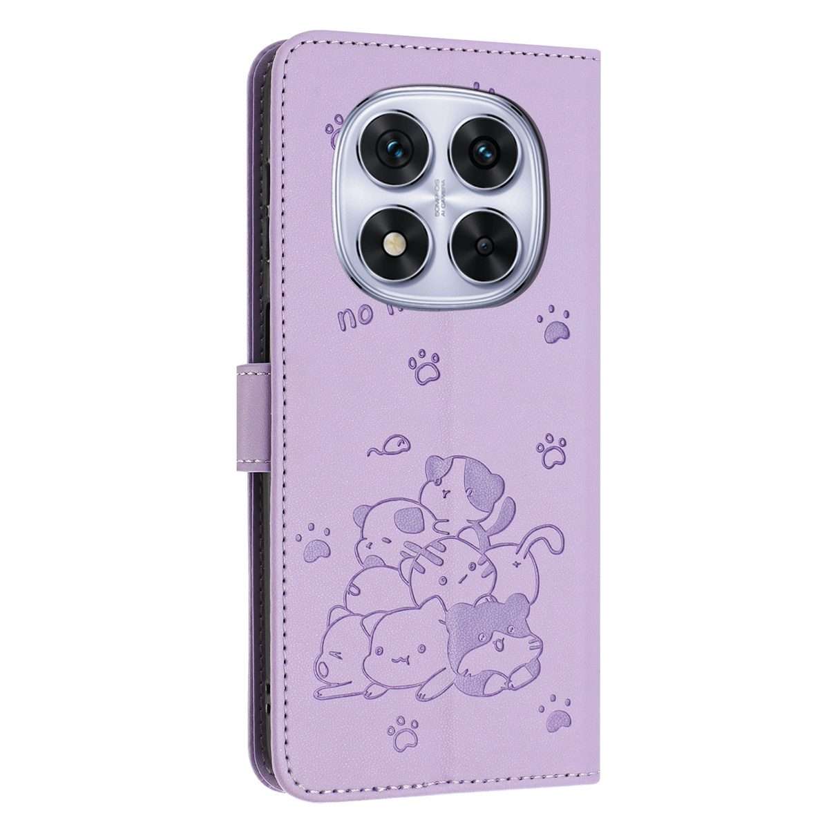 For Redmi Note 14 Pro 5G Embossed Kitten Phone Leather Case with Lanyard(Purple)
