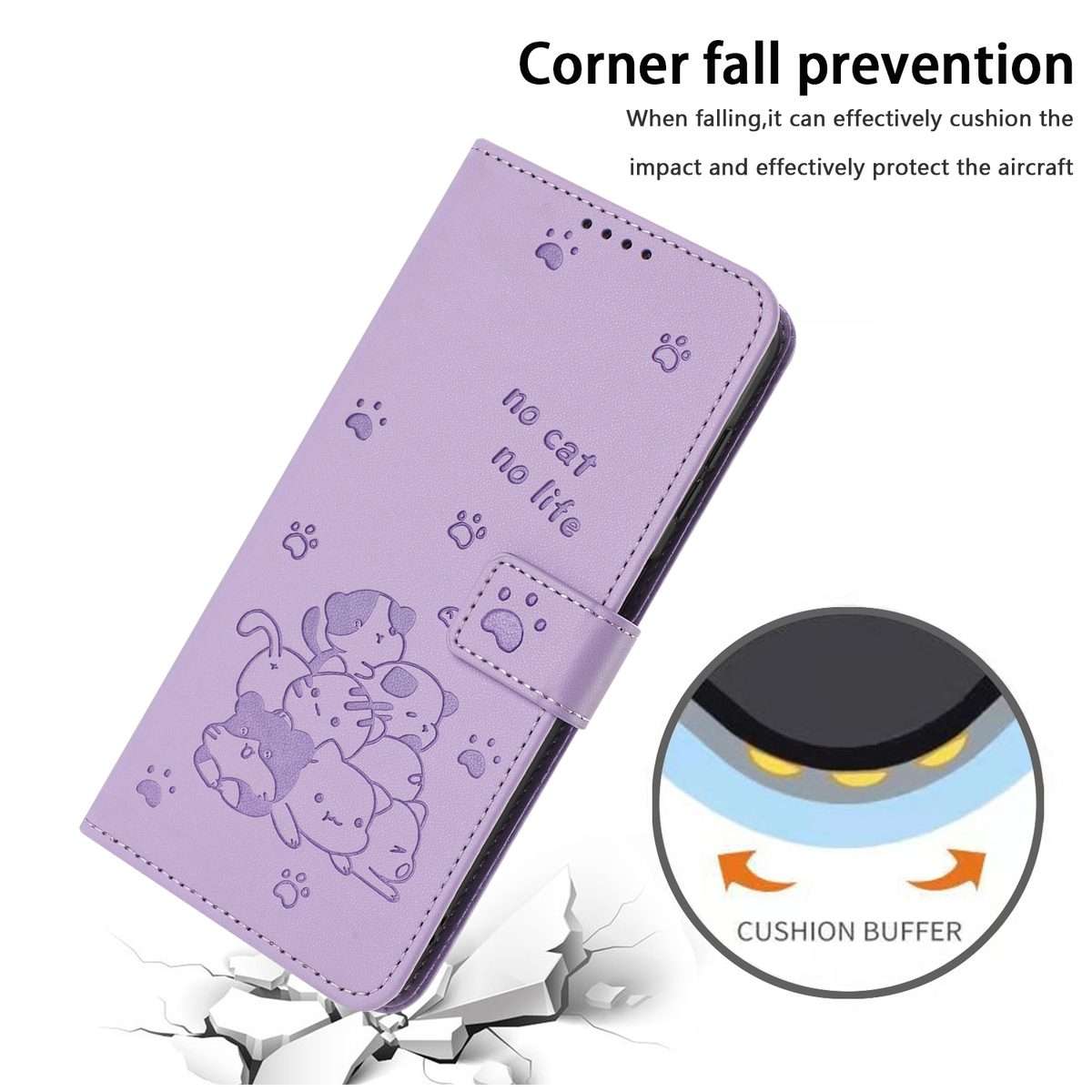 For Redmi Note 14 Pro 5G Embossed Kitten Phone Leather Case with Lanyard(Purple)