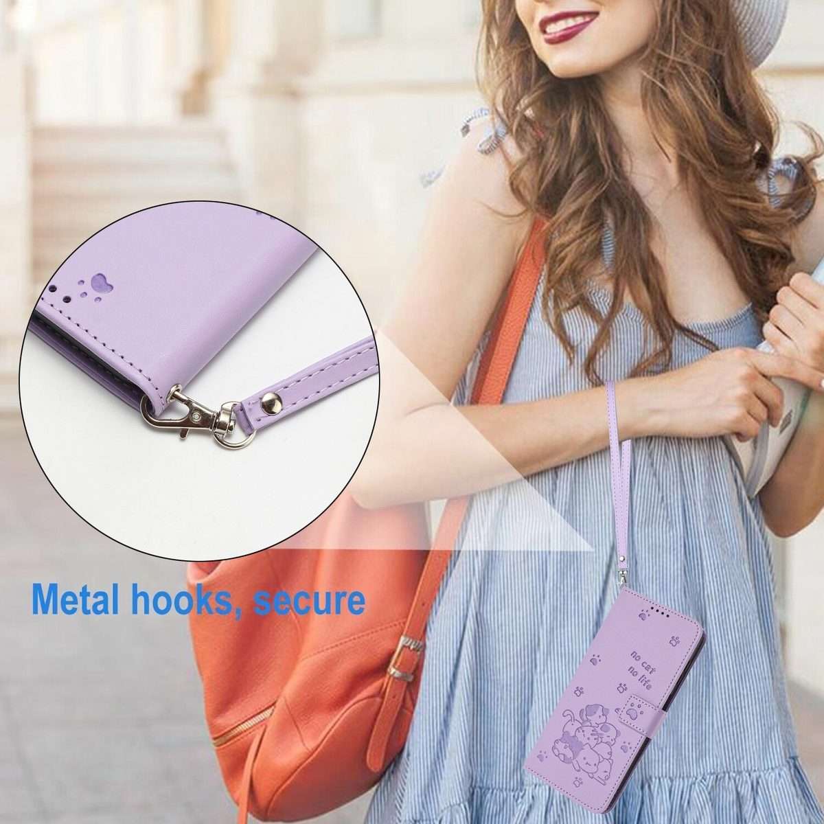 For Redmi Note 14 Pro 5G Embossed Kitten Phone Leather Case with Lanyard(Purple)