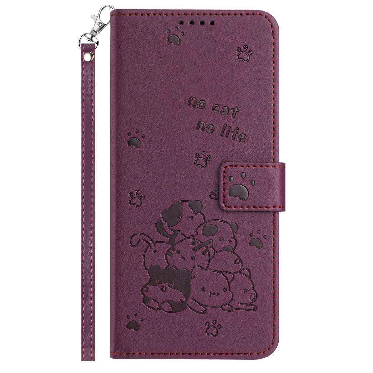 For Redmi Note 14 Pro 5G Embossed Kitten Phone Leather Case with Lanyard(Wine Red)