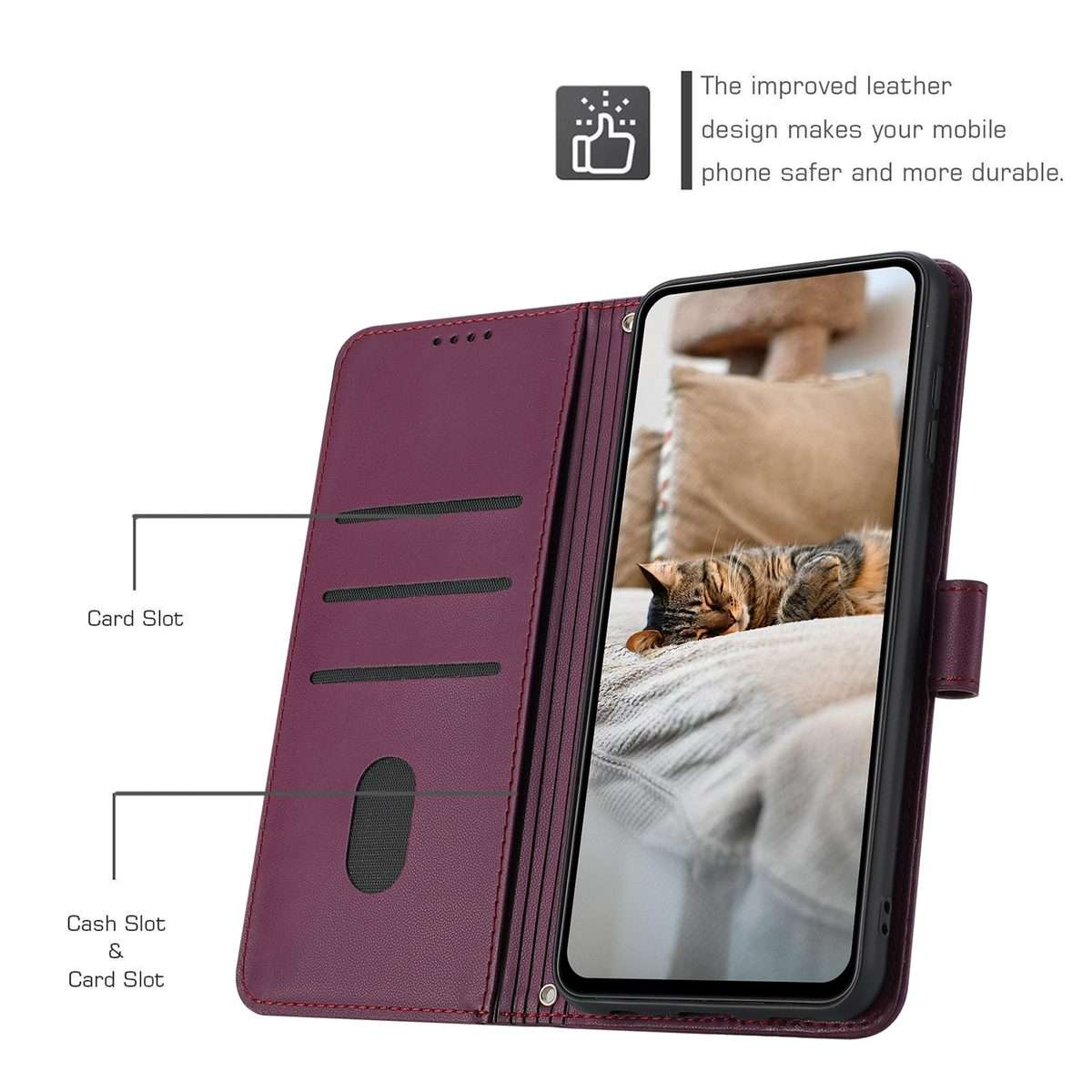 For Redmi Note 14 Pro 5G Embossed Kitten Phone Leather Case with Lanyard(Wine Red)
