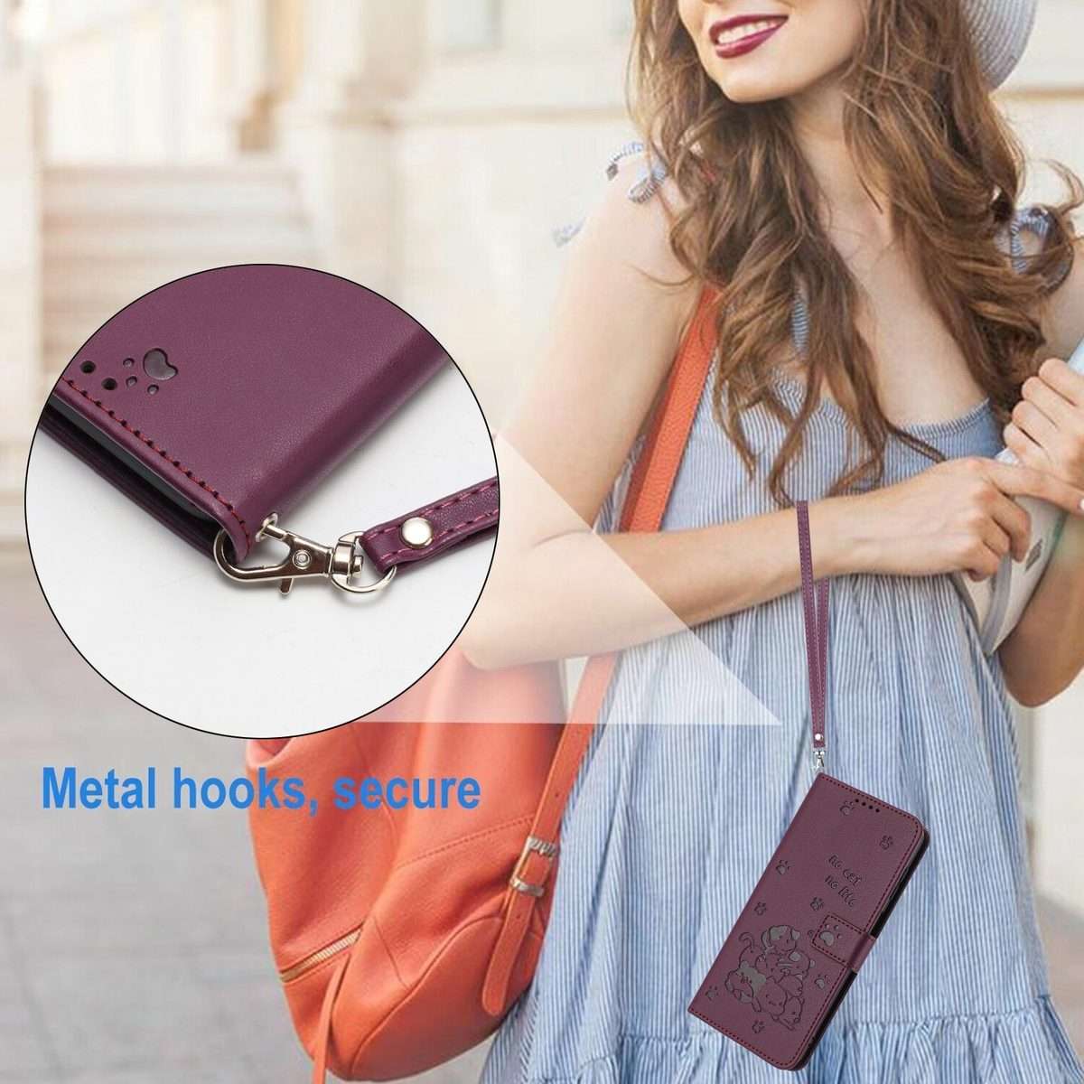 For Redmi Note 14 Pro 5G Embossed Kitten Phone Leather Case with Lanyard(Wine Red)