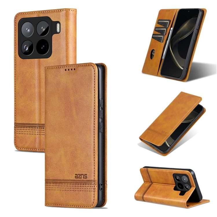 For Xiaomi 15 Pro AZNS Magnetic Calf Texture Flip Leather Phone Case(Light Brown)
