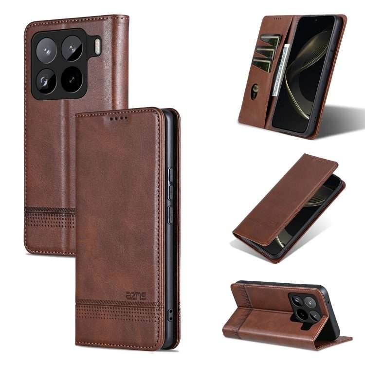 For Xiaomi 15 Pro AZNS Magnetic Calf Texture Flip Leather Phone Case(Dark Brown)