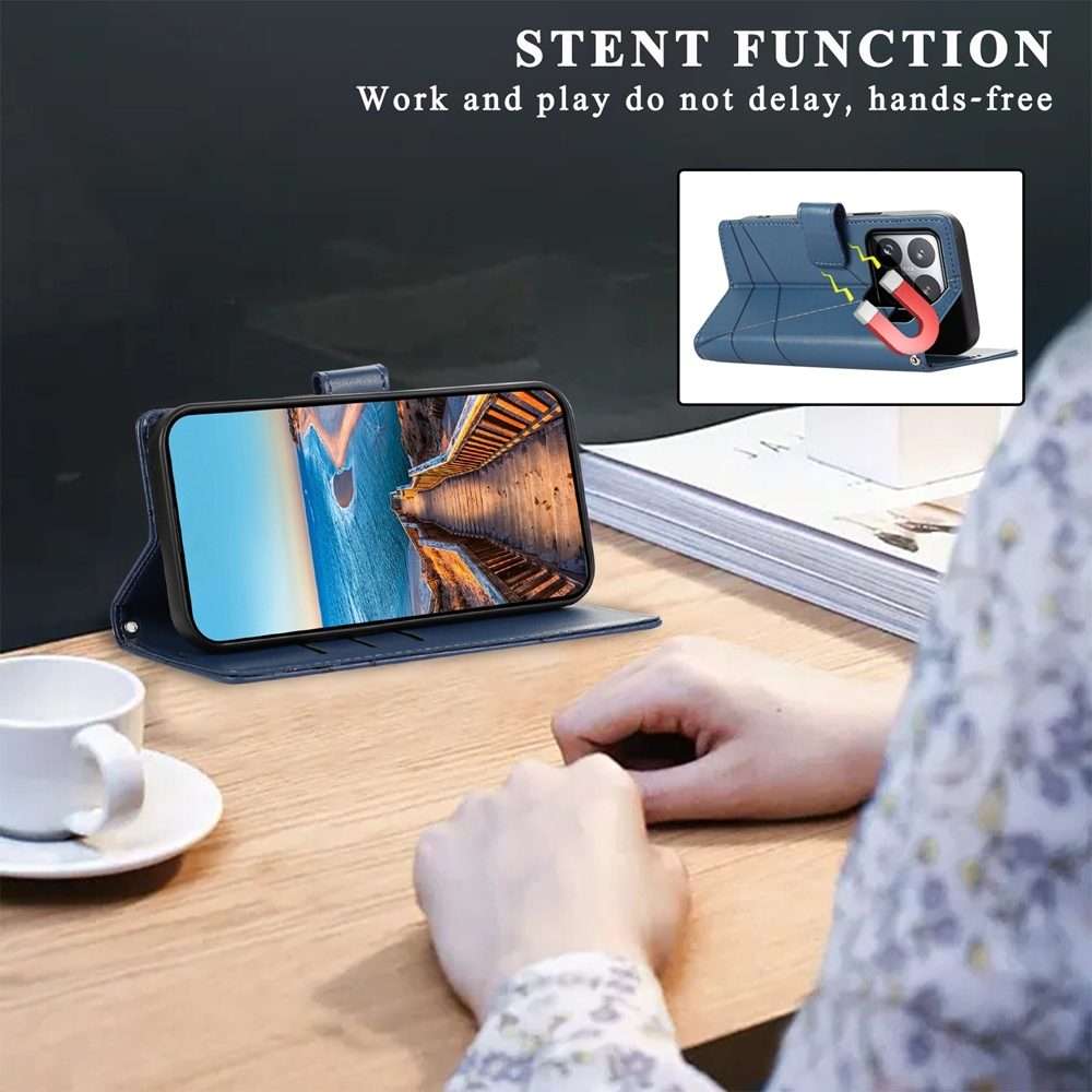 For Xiaomi 15 Pro PU Genuine Leather Texture Embossed Line Phone Case(Blue)