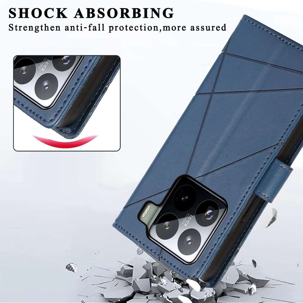 For Xiaomi 15 Pro PU Genuine Leather Texture Embossed Line Phone Case(Blue)