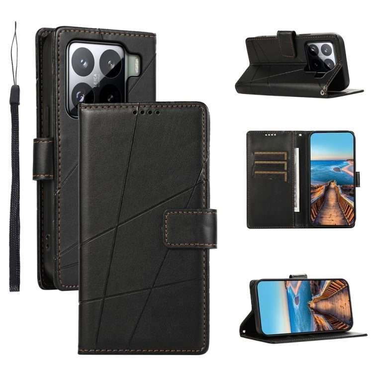 For Xiaomi 15 Pro PU Genuine Leather Texture Embossed Line Phone Case(Black)