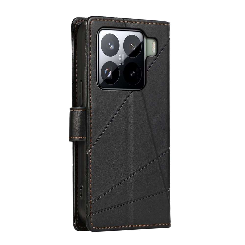 For Xiaomi 15 Pro PU Genuine Leather Texture Embossed Line Phone Case(Black)