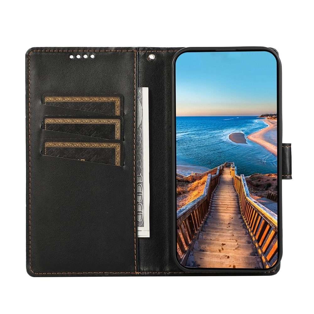 For Xiaomi 15 Pro PU Genuine Leather Texture Embossed Line Phone Case(Black)