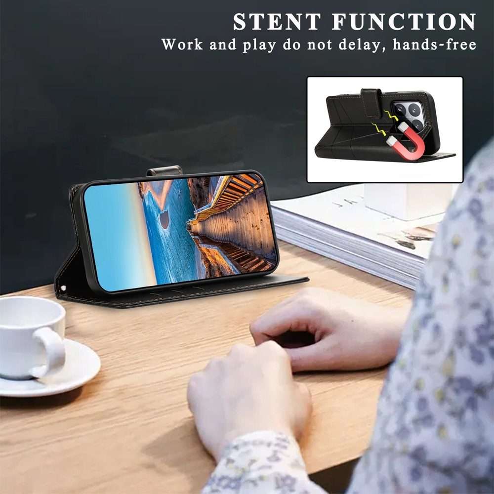For Xiaomi 15 Pro PU Genuine Leather Texture Embossed Line Phone Case(Black)