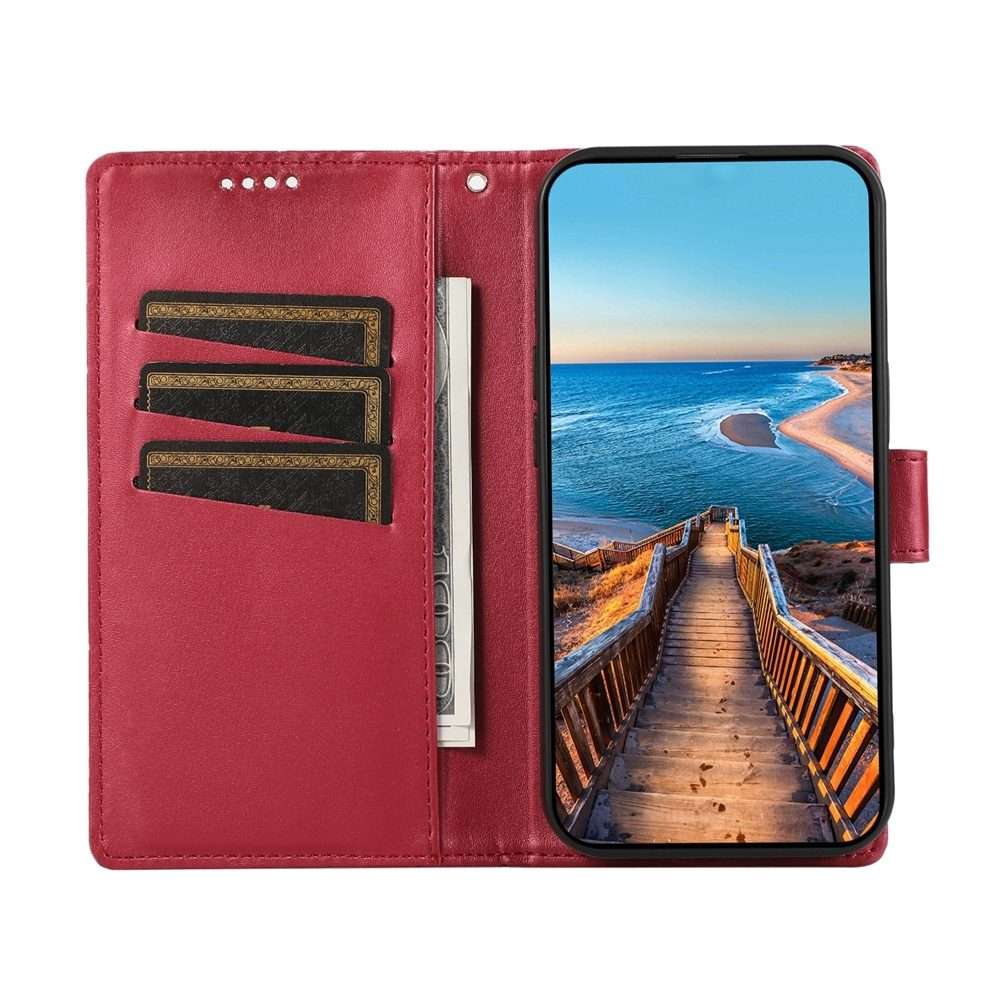 For Xiaomi 15 Pro PU Genuine Leather Texture Embossed Line Phone Case(Red)