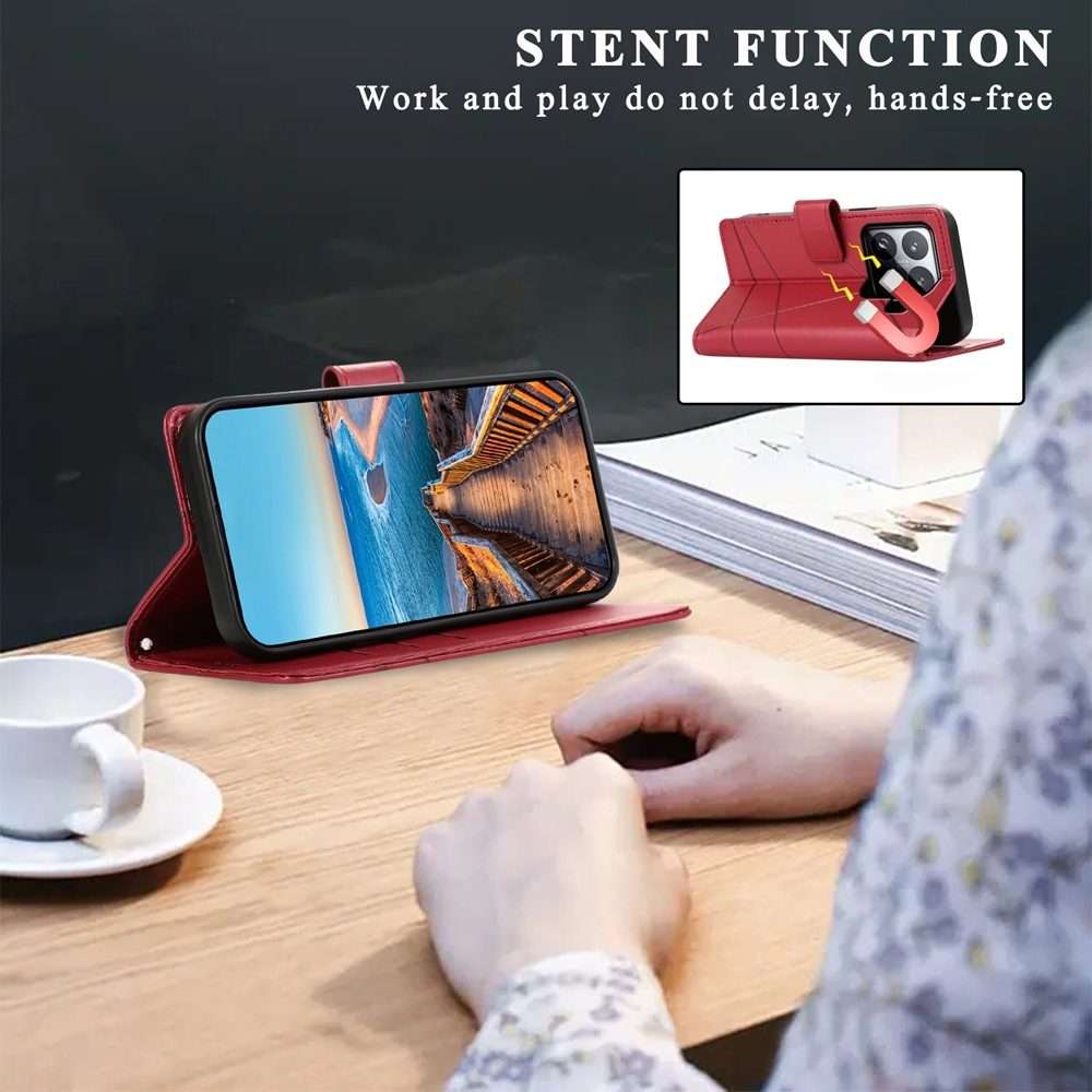 For Xiaomi 15 Pro PU Genuine Leather Texture Embossed Line Phone Case(Red)