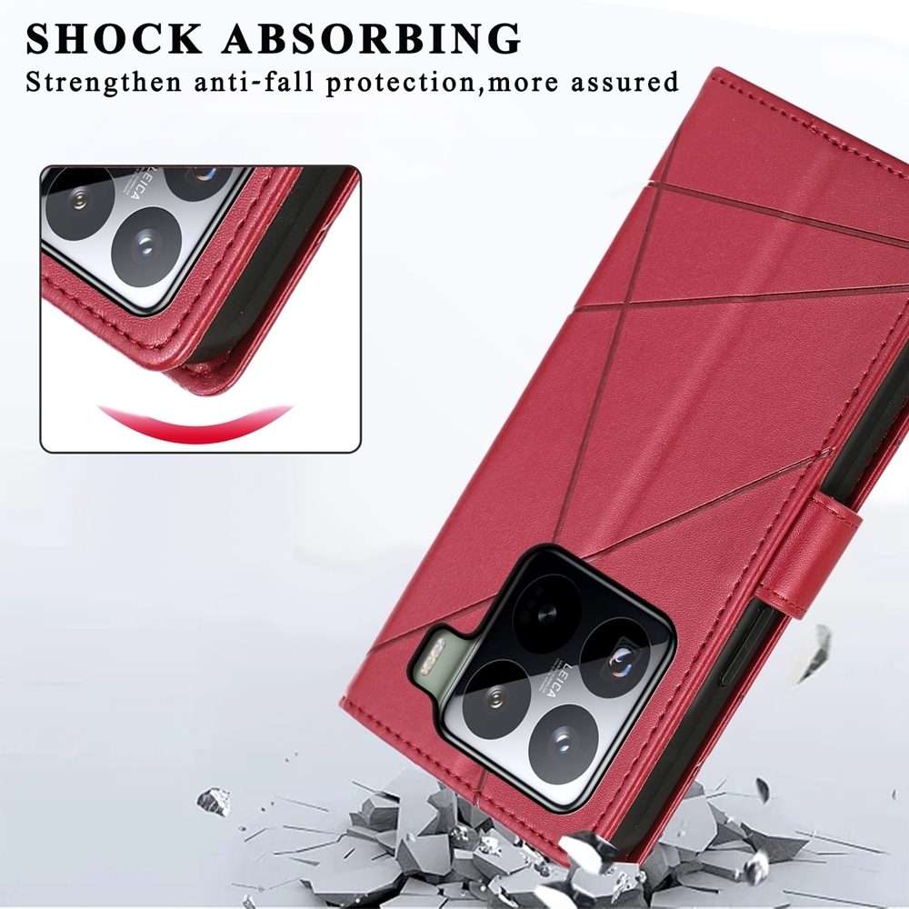 For Xiaomi 15 Pro PU Genuine Leather Texture Embossed Line Phone Case(Red)