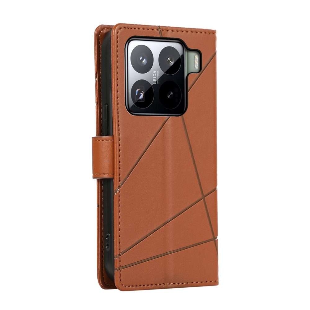For Xiaomi 15 Pro PU Genuine Leather Texture Embossed Line Phone Case(Brown)