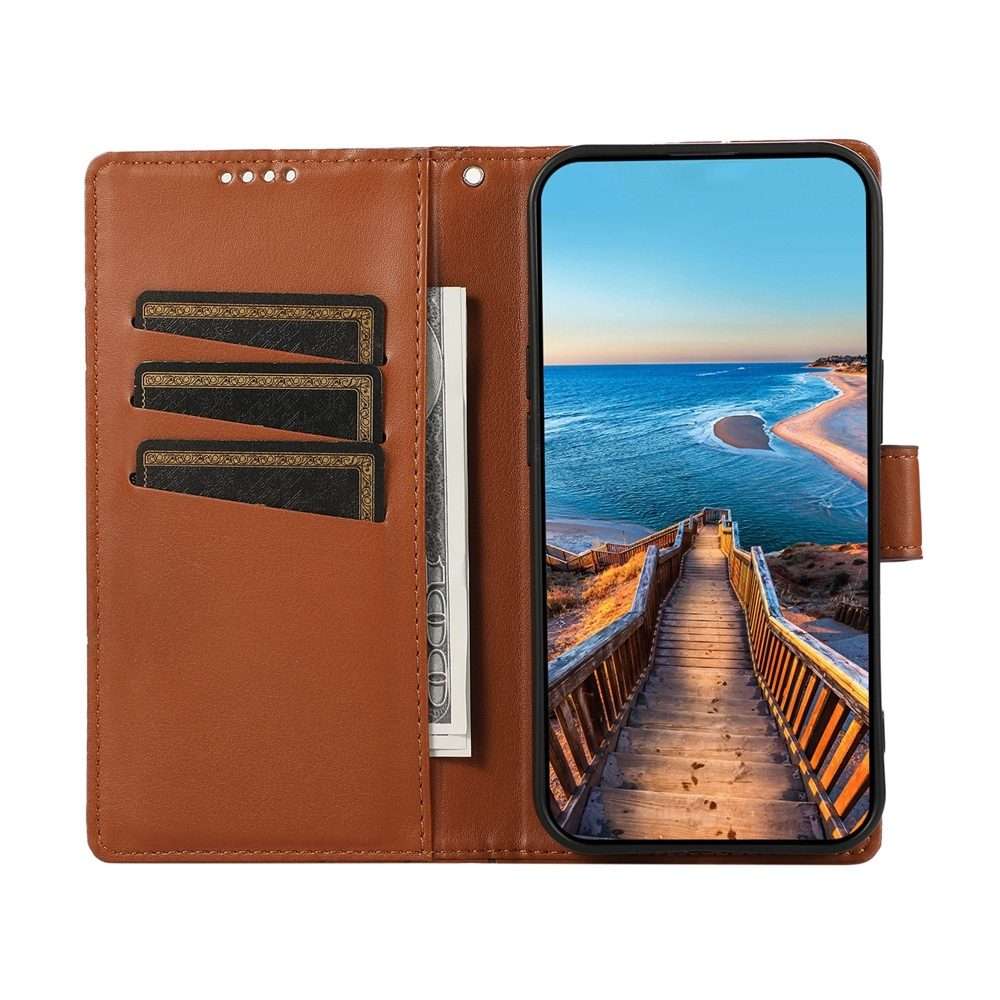 For Xiaomi 15 Pro PU Genuine Leather Texture Embossed Line Phone Case(Brown)