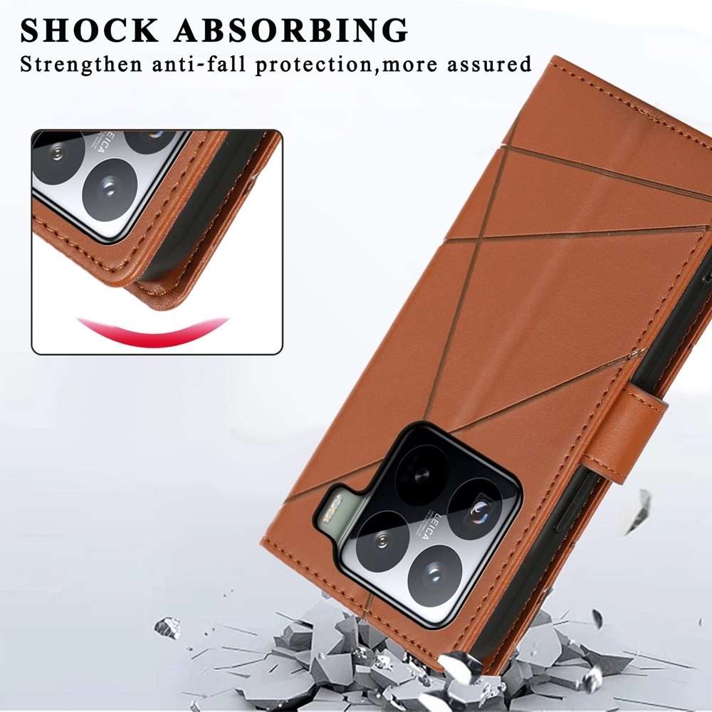 For Xiaomi 15 Pro PU Genuine Leather Texture Embossed Line Phone Case(Brown)