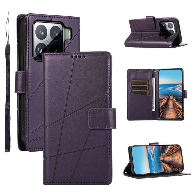 For Xiaomi 15 Pro PU Genuine Leather Texture Embossed Line Phone Case(Purple)