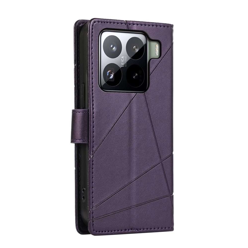 For Xiaomi 15 Pro PU Genuine Leather Texture Embossed Line Phone Case(Purple)