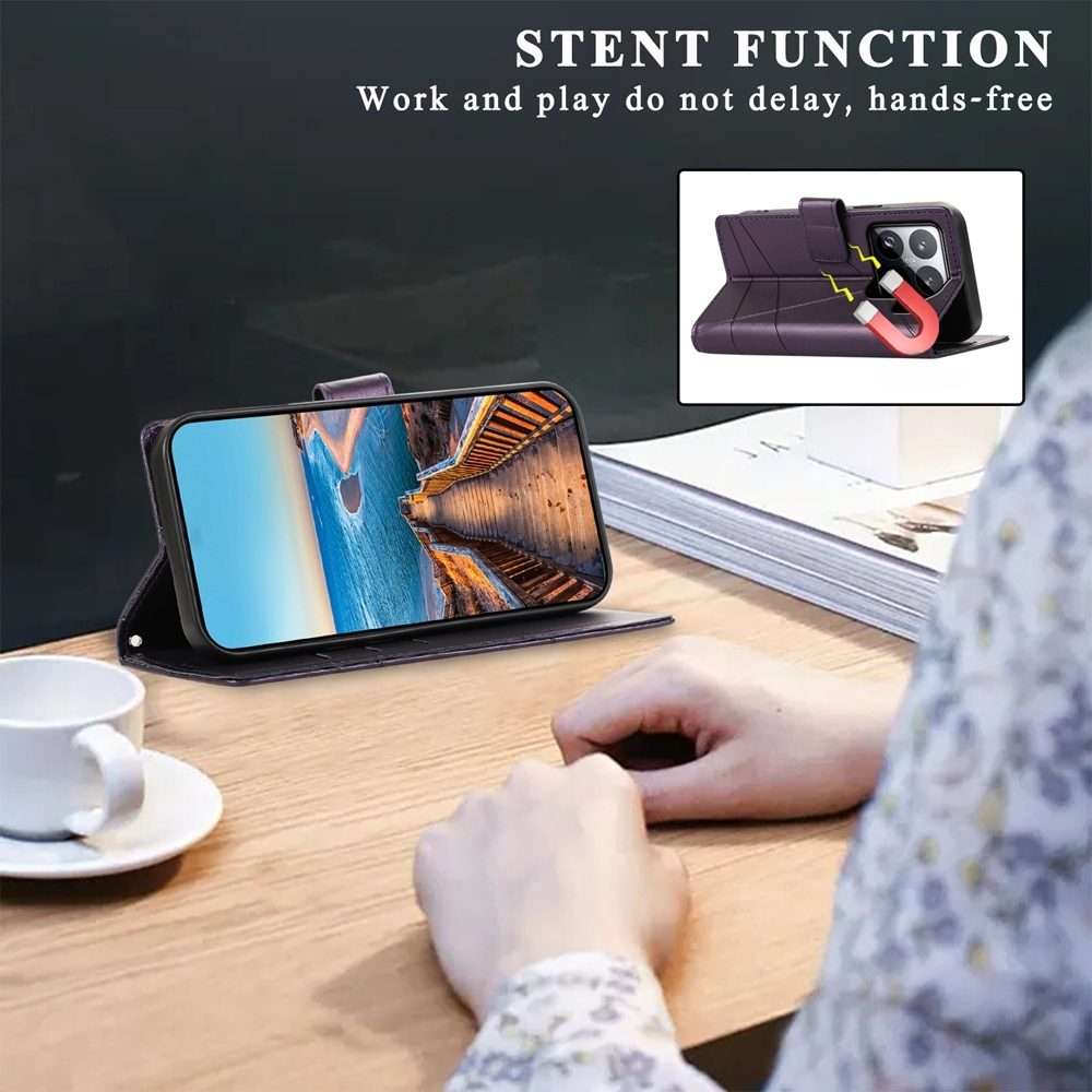 For Xiaomi 15 Pro PU Genuine Leather Texture Embossed Line Phone Case(Purple)