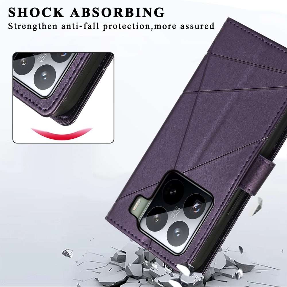 For Xiaomi 15 Pro PU Genuine Leather Texture Embossed Line Phone Case(Purple)