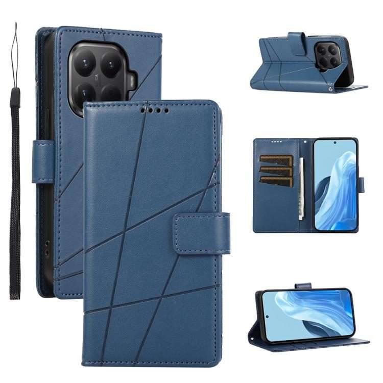 For Xiaomi 15T Pro 5G PU Genuine Leather Texture Embossed Line Phone Case(Blue)