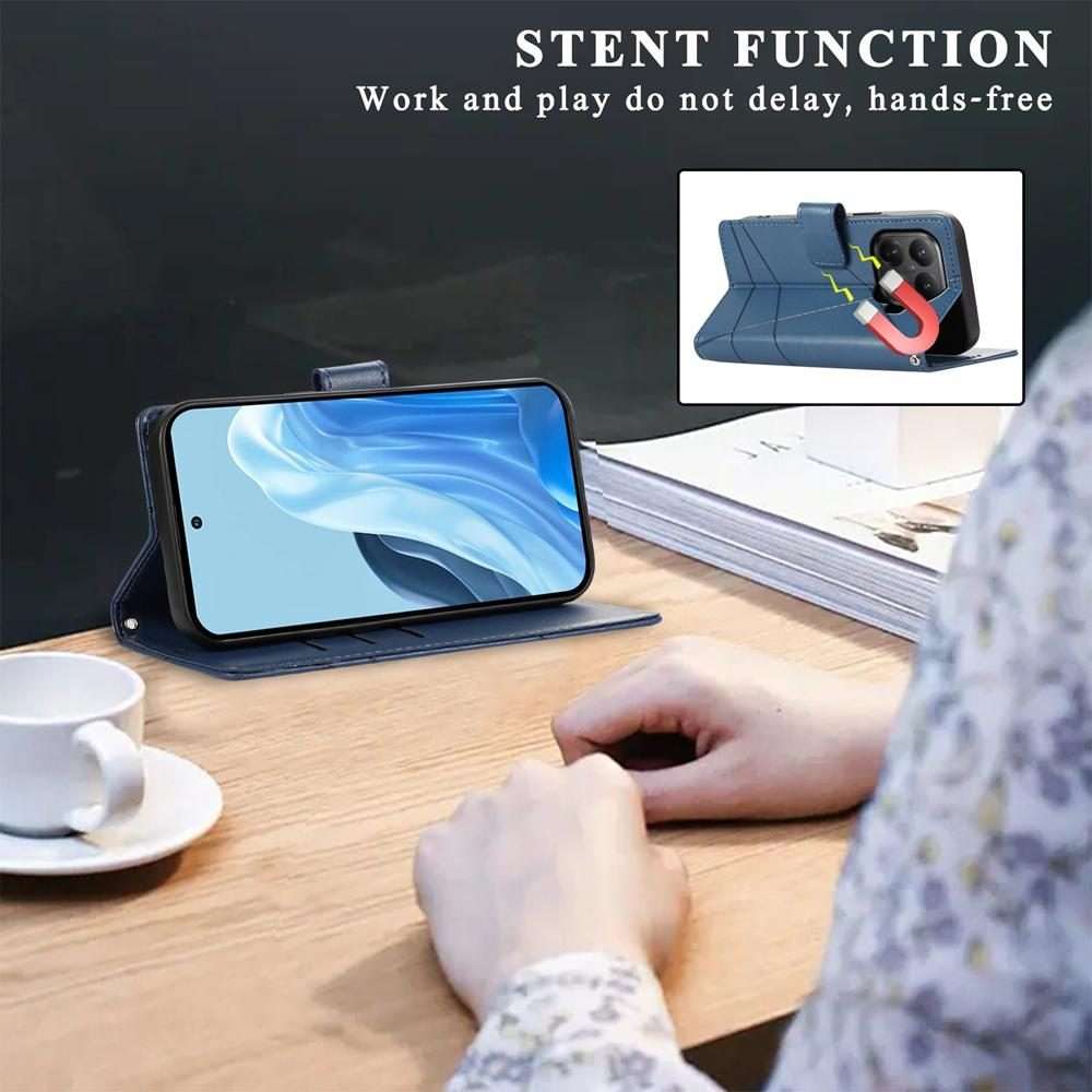 For Xiaomi 15T Pro 5G PU Genuine Leather Texture Embossed Line Phone Case(Blue)