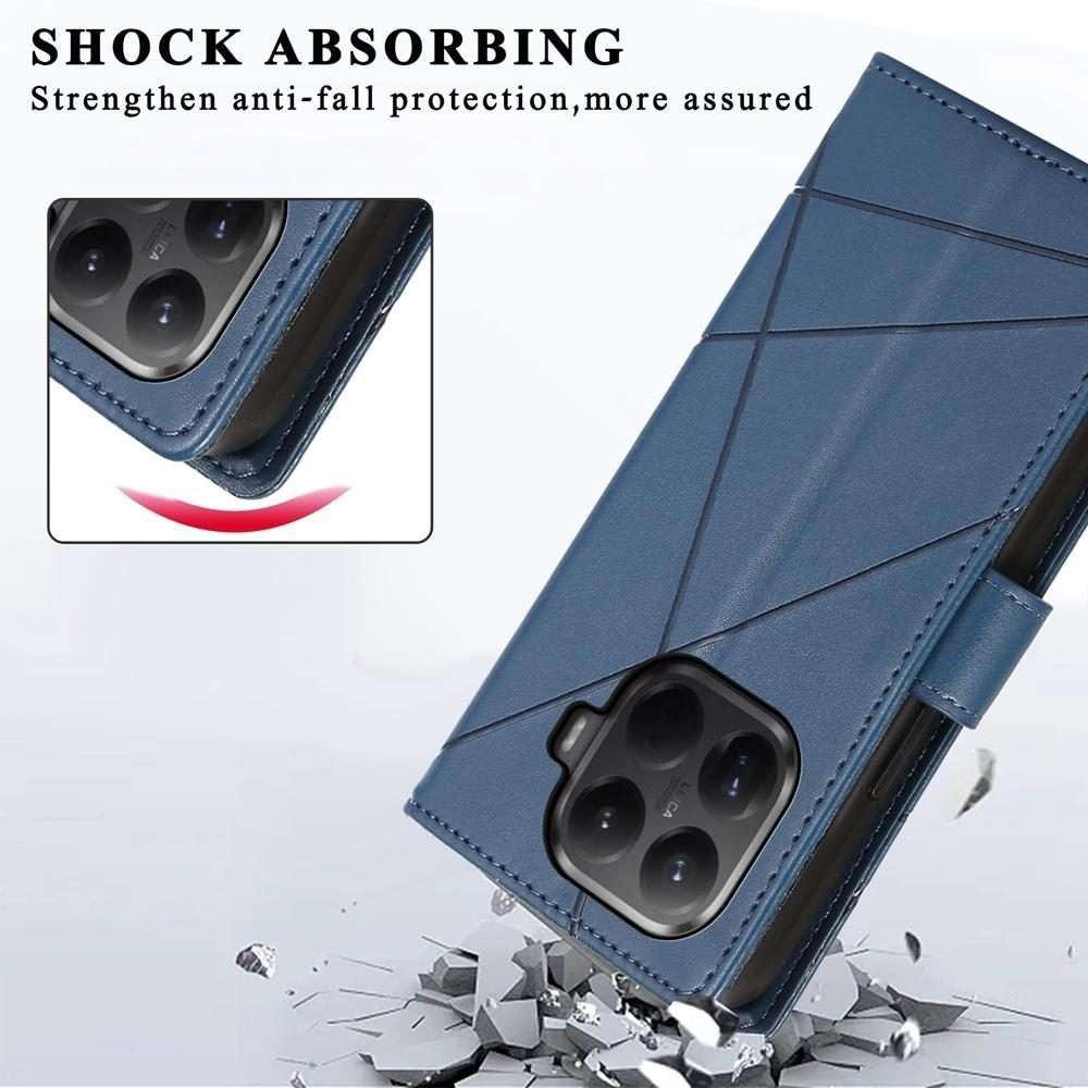 For Xiaomi 15T Pro 5G PU Genuine Leather Texture Embossed Line Phone Case(Blue)