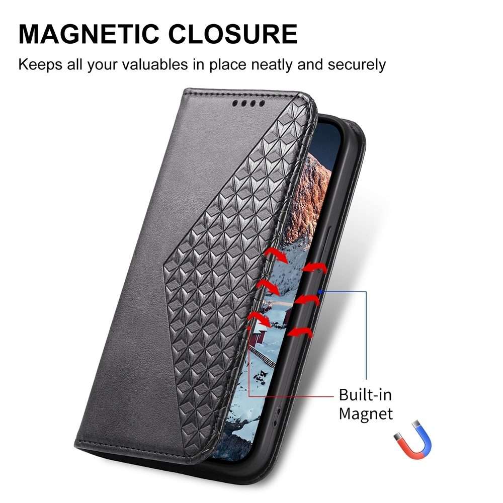 For Xiaomi 15 Pro Cubic Grid Calf Texture Magnetic Leather Phone Case(Black)