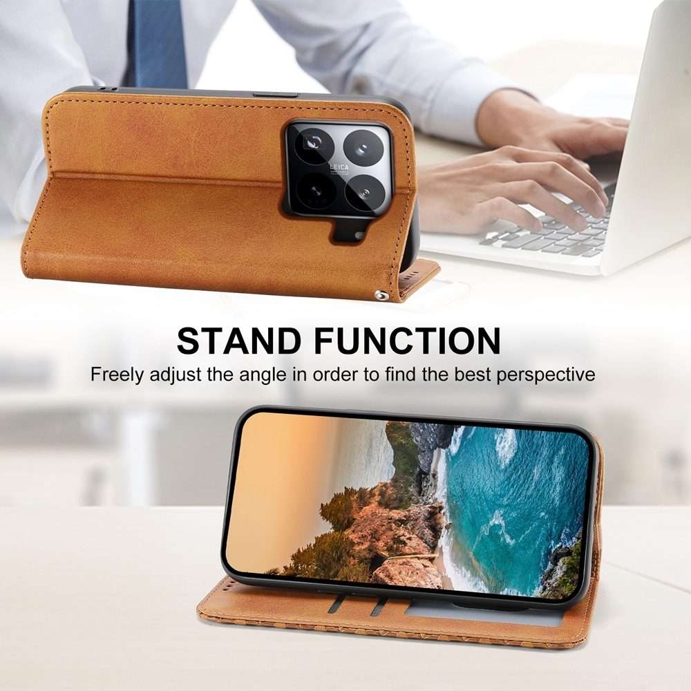 For Xiaomi 15 Pro Cubic Grid Calf Texture Magnetic Leather Phone Case(Yellow)