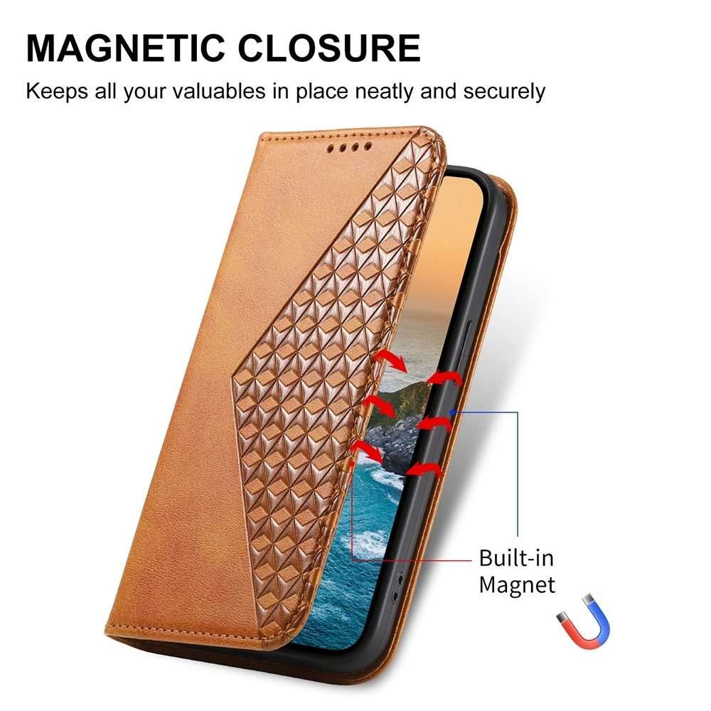 For Xiaomi 15 Pro Cubic Grid Calf Texture Magnetic Leather Phone Case(Yellow)