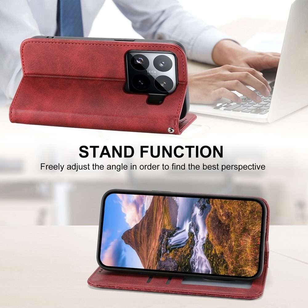For Xiaomi 15 Pro Cubic Grid Calf Texture Magnetic Leather Phone Case(Red)