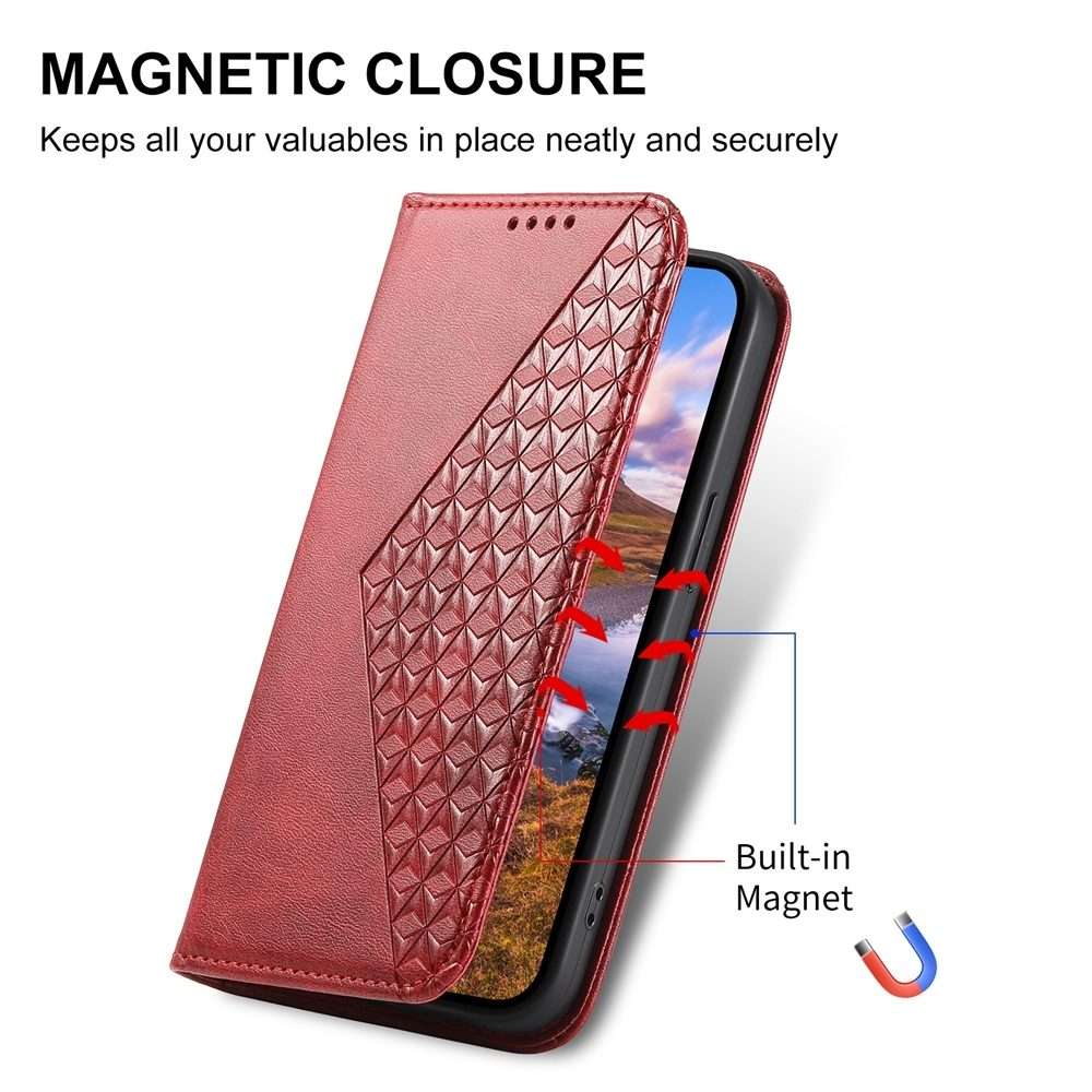 For Xiaomi 15 Pro Cubic Grid Calf Texture Magnetic Leather Phone Case(Red)