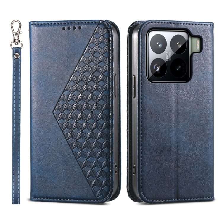 For Xiaomi 15 Pro Cubic Grid Calf Texture Magnetic Leather Phone Case(Blue)