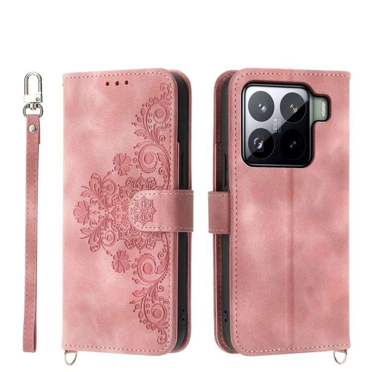 For Xiaomi 15 Pro Skin Feel Flowers Embossed Wallet Leather Phone Case(Pink)