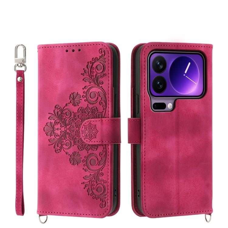 For Xiaomi 17 Pro Skin Feel Flowers Embossed Wallet Leather Phone Case(Wine Red)