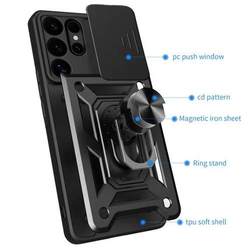 For Samsung Galaxy S25 Ultra 5G Sliding Camera Cover Design TPU+PC Phone Case(Black)