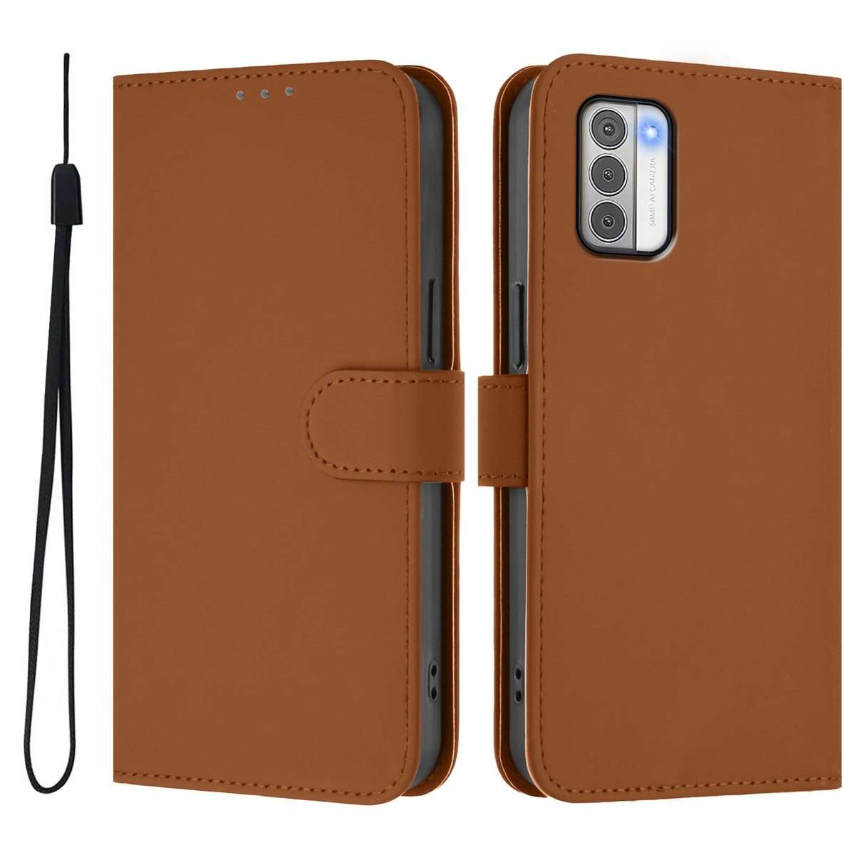 For Nokia G42 / G310 Skin Feel Solid Color Leather Phone Case with Lanyard(Brown)