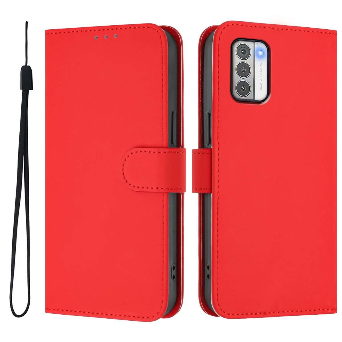 For Nokia G42 / G310 Skin Feel Solid Color Leather Phone Case with Lanyard(Red)