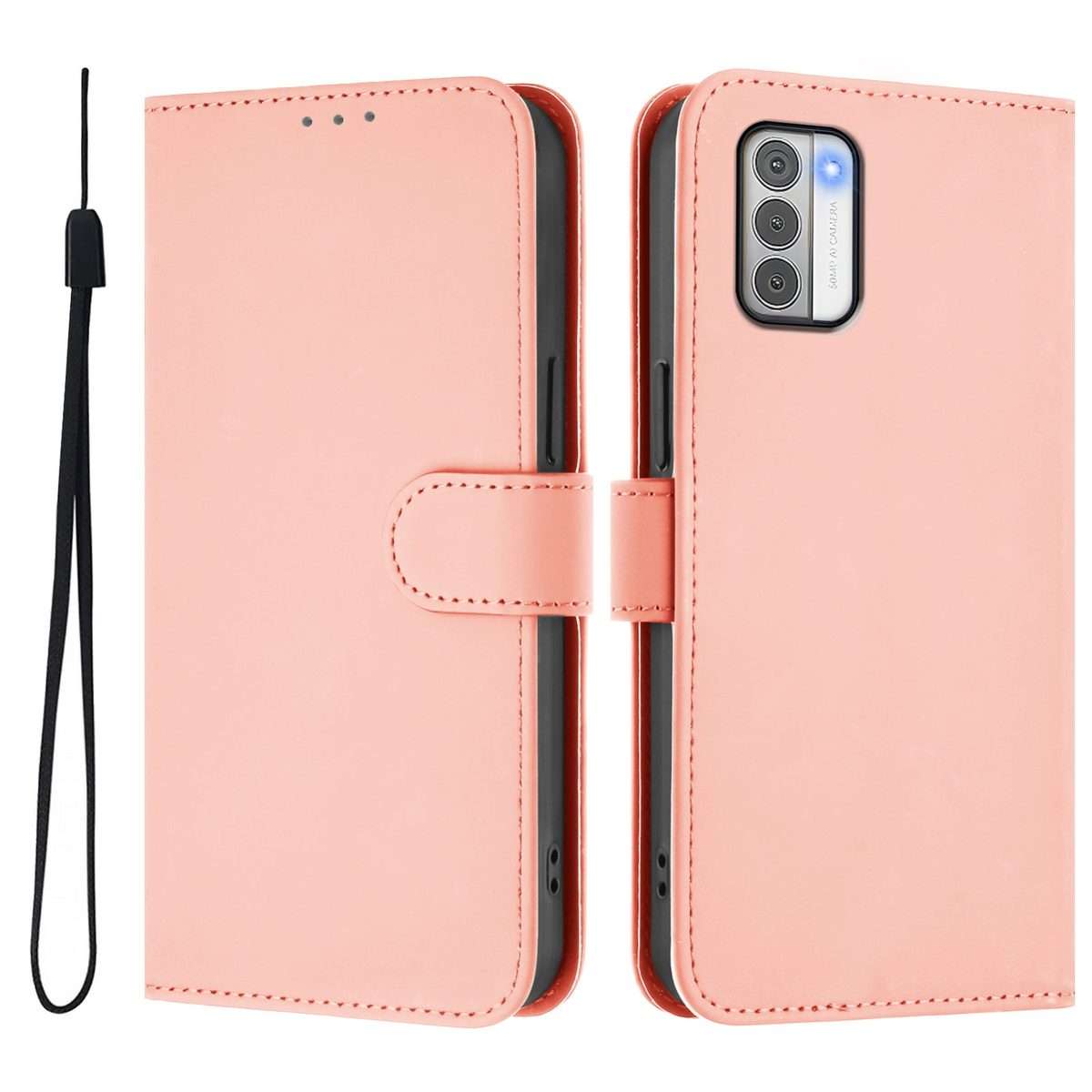 For Nokia G42 / G310 Skin Feel Solid Color Leather Phone Case with Lanyard(Pink)