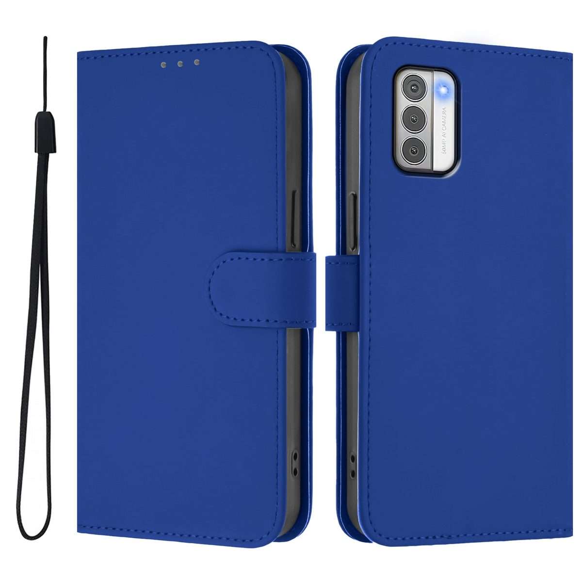 For Nokia G42 / G310 Skin Feel Solid Color Leather Phone Case with Lanyard(Dark Blue)