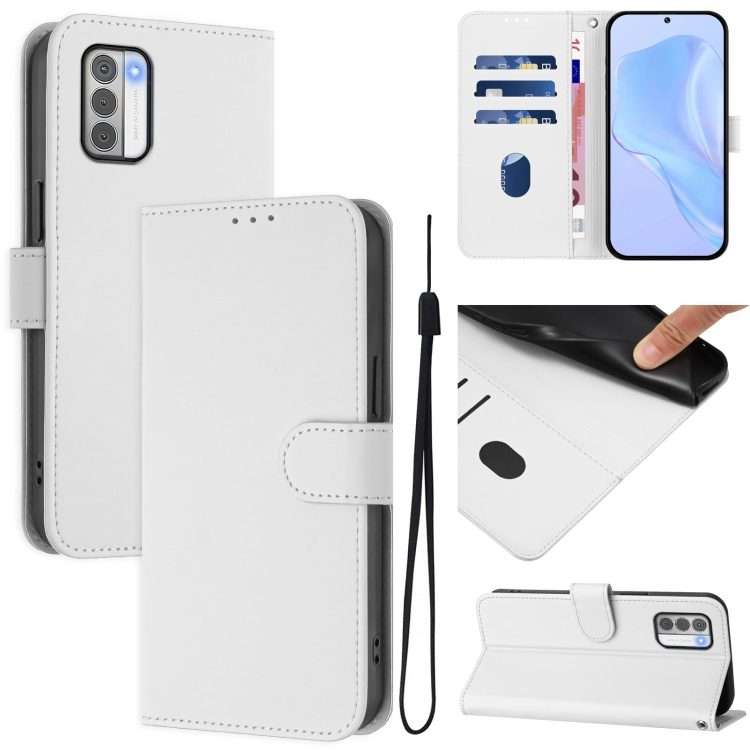 For Nokia G42 / G310 Skin Feel Solid Color Leather Phone Case with Lanyard(White)