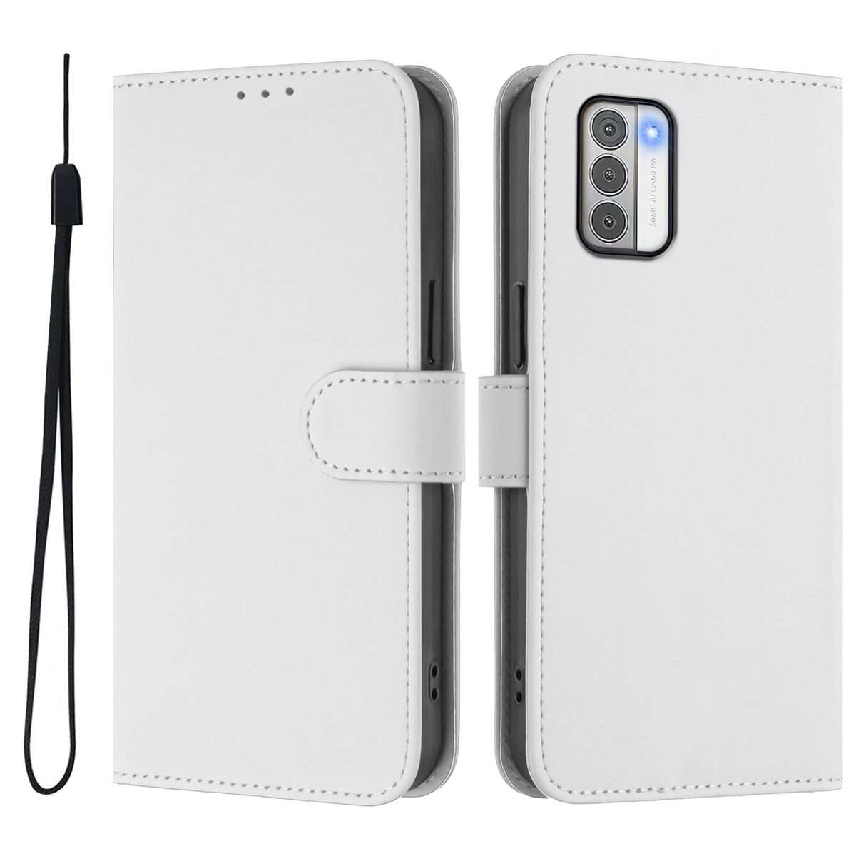 For Nokia G42 / G310 Skin Feel Solid Color Leather Phone Case with Lanyard(White)