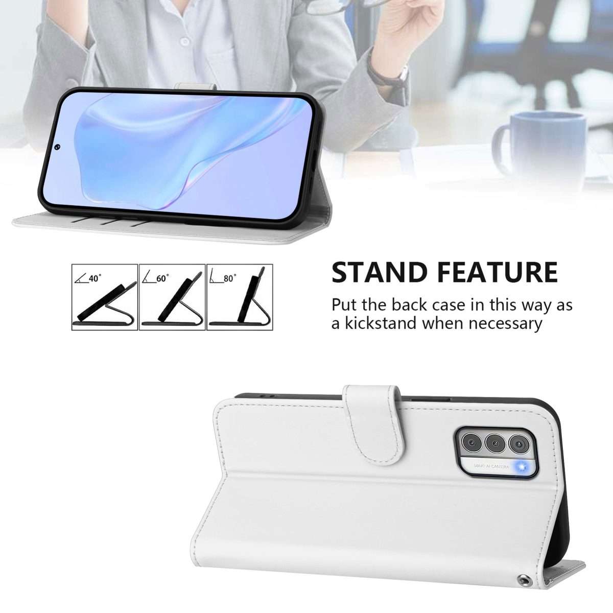 For Nokia G42 / G310 Skin Feel Solid Color Leather Phone Case with Lanyard(White)