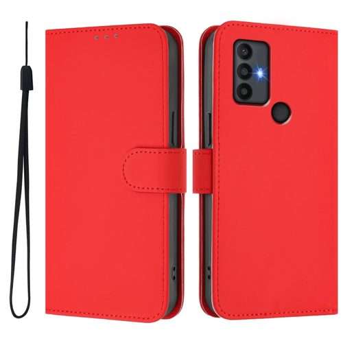 For TCL 30 SE Skin Feel Solid Color Leather Phone Case with Lanyard(Red)